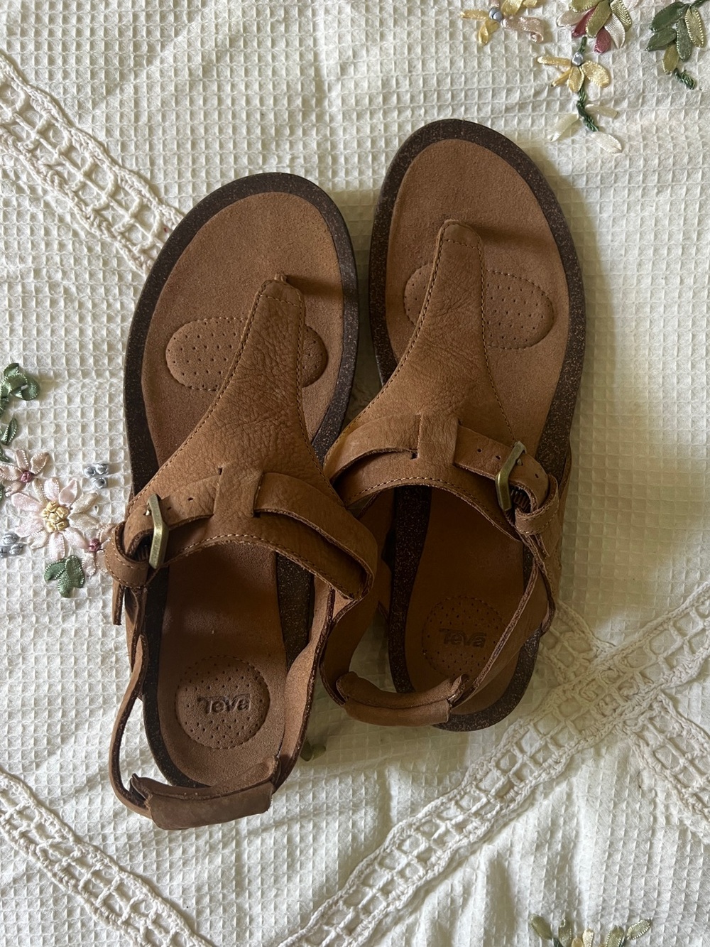 Teva Brown Leather Wedge Sandals